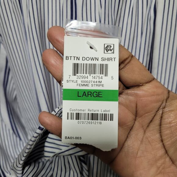 NWT INC International Concepts Women's Blue White Stripe Button-Up Shirt Size L - Picture 10 of 10